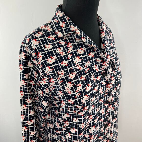 Ines De La Fressange x Uniqlo Black White Floral Button-Down Flannel Shirt Sz S - Picture 4 of 8